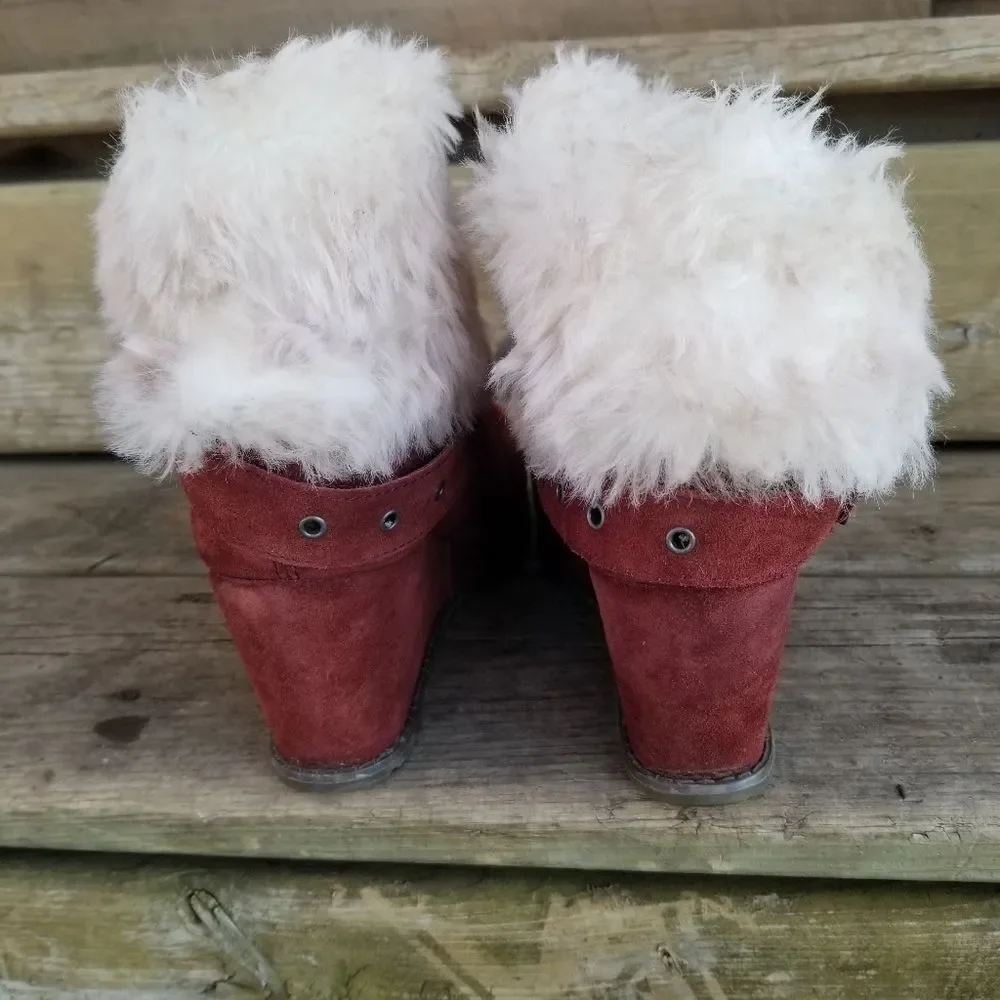 CAT Footwear Caterpillar Boisterous Burgundy Suede Faux Fur Winter Boots Woman 7